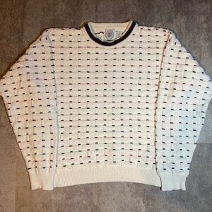 Vintage Grandpa Knit Sweater Large White Crewneck Pattern 90s Made In USA